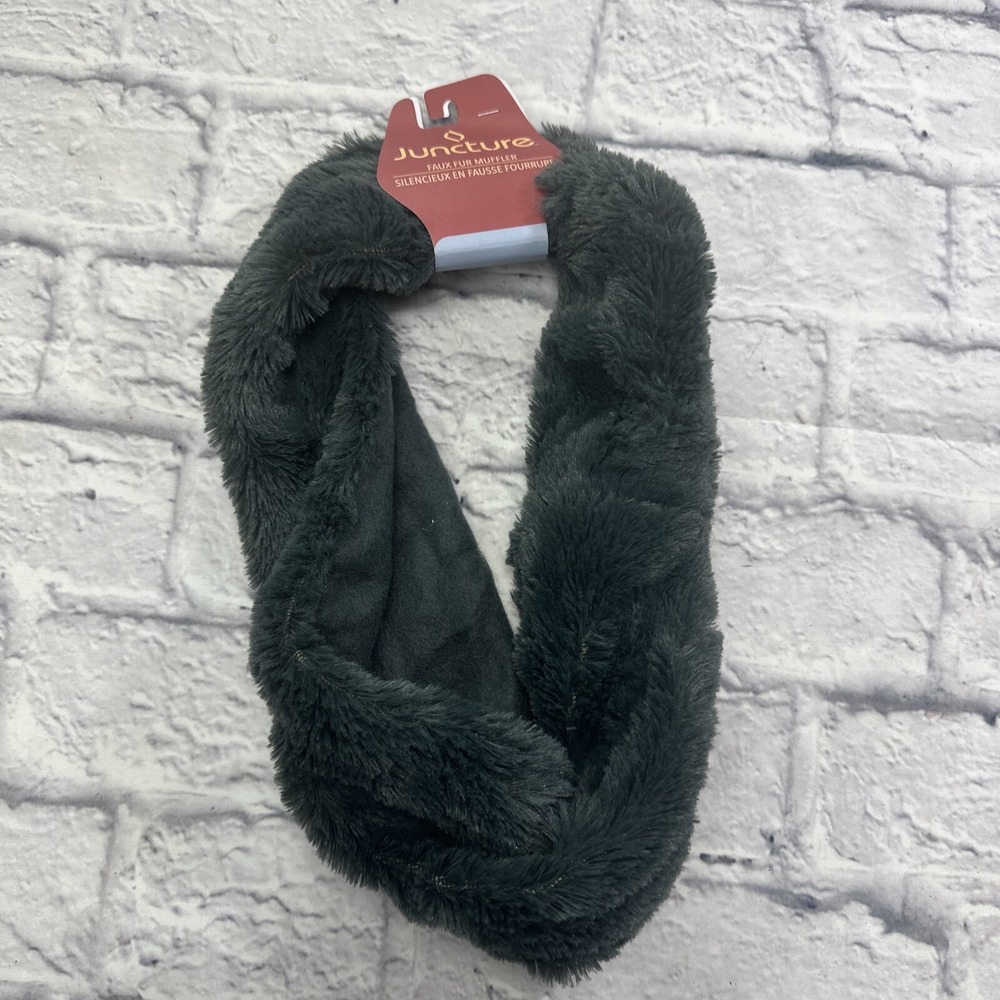 Juncture Faux Fur Muffler Infinity Scarf Dark Gray Plush Shag Winter Neck Warmer
